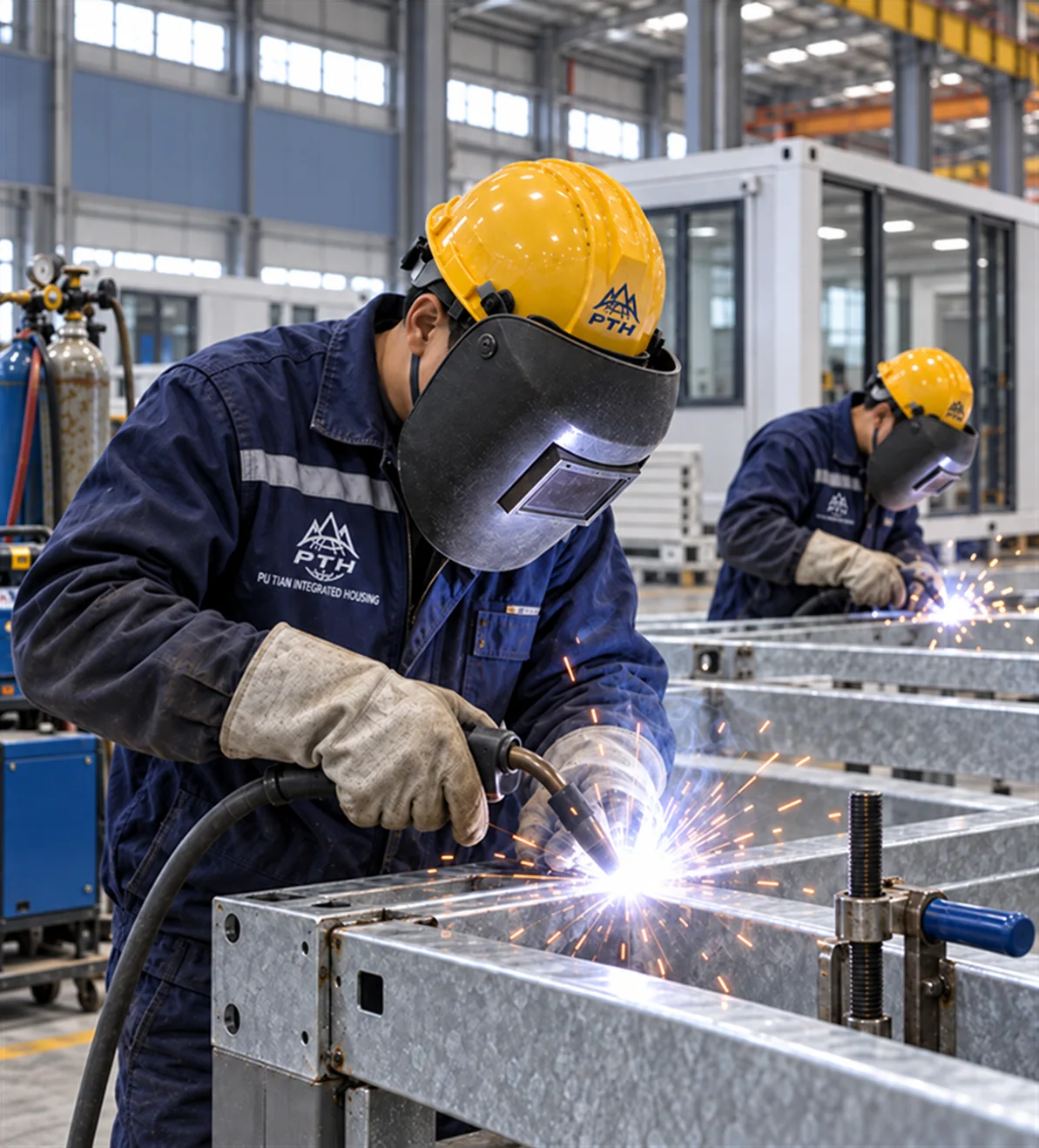 Steel welding in the Putian modular housing workshop