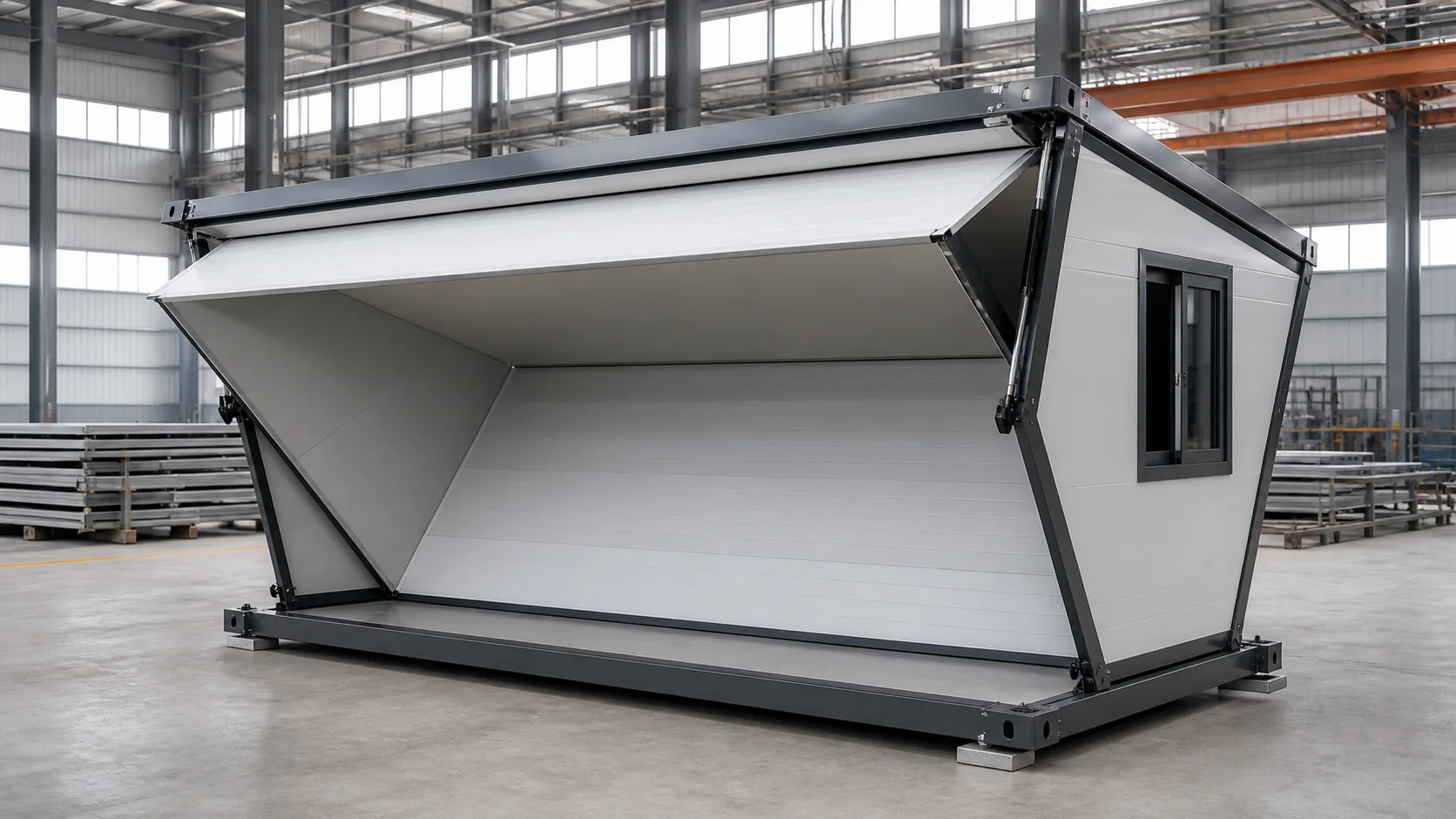 Folding container house mechanism rendering