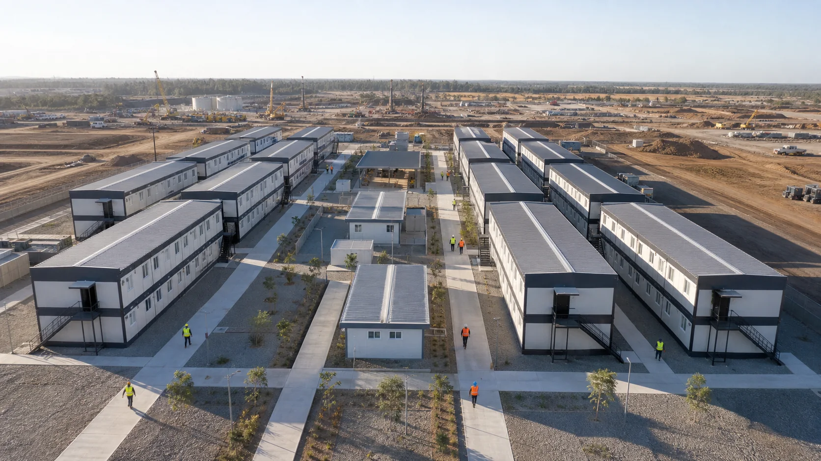 Modular workforce accommodation camp rendering