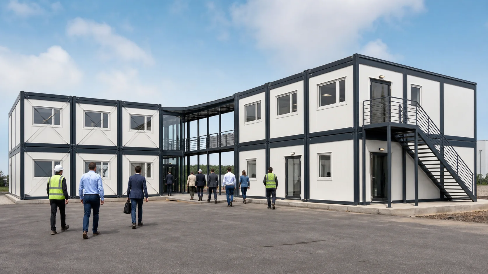 Two-story modular office building rendering
