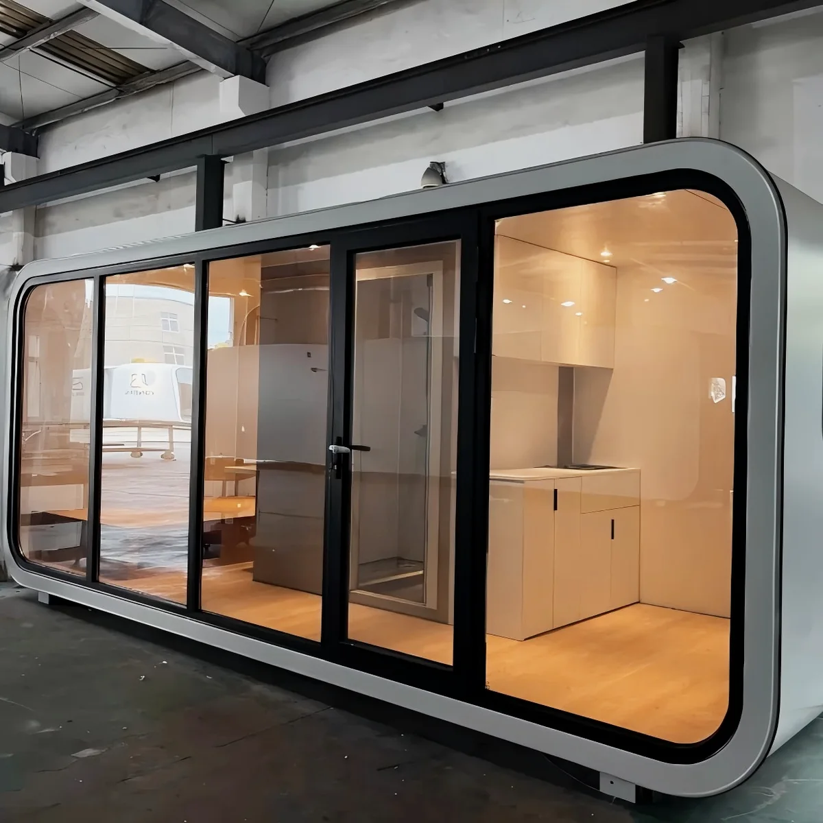 Putian rounded modular cabin interior and glazing reference
