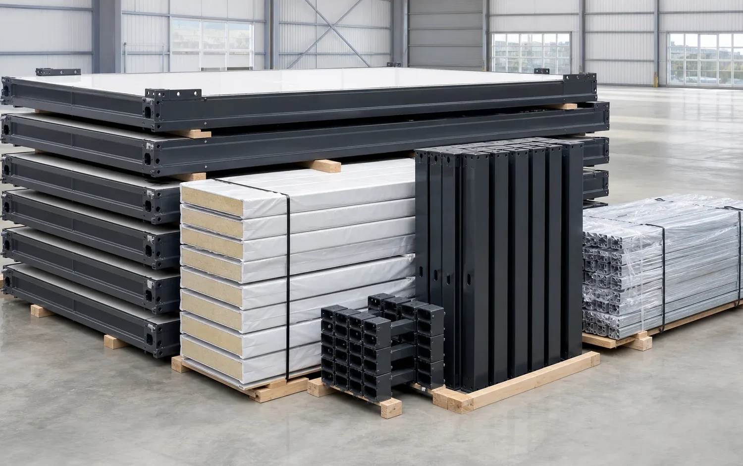 Container house systems prepared in different transport and assembly formats