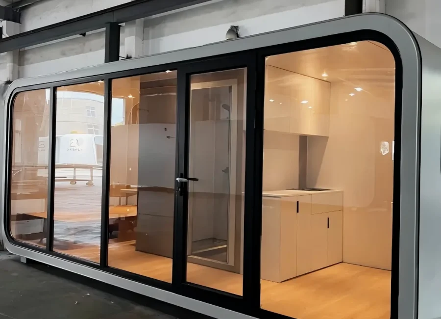 Aluminium-Clad Apple Cabin with Panoramic Glazing
