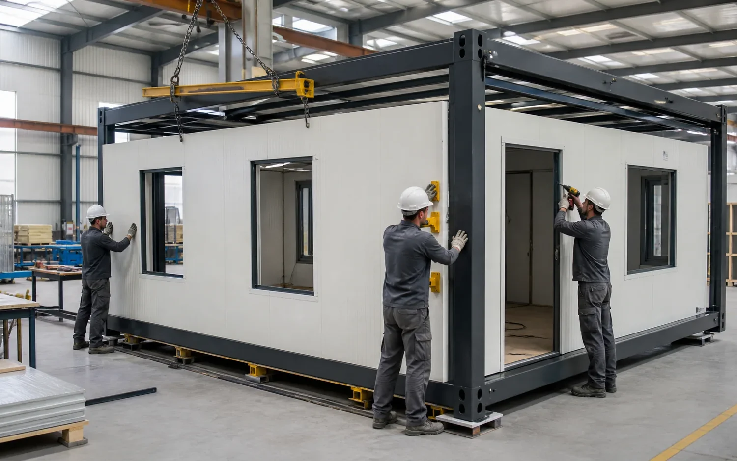 Modular building assembly inside the Putian manufacturing workshop