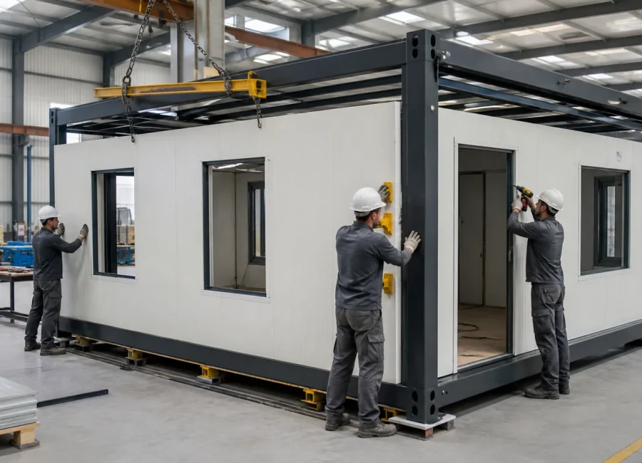 Modular building assembly inside the Putian manufacturing workshop